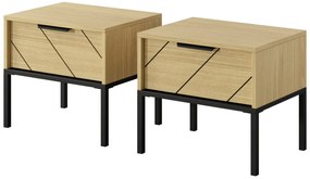 Set 2 buc. noptiere Versaccio D (Stejar scandi + Negru). 1071405