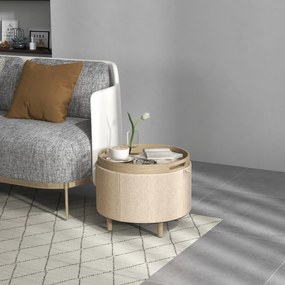 HOMCOM Pouf rotund taburet de odihnă cu depozitare, capac reversibil, mobilier 3 în 1 picior din lemn bej | Aosom Romania