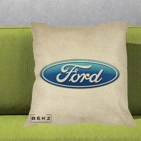 Perna Personalizata cu emblema Ford, 40x40 cm, Crem, Husa Detasabila, Perna Inclusa, BEKZ®
