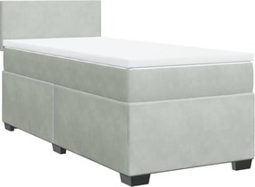 vidaXL Pat box spring cu saltea, gri deschis, 90x200 cm, catifea