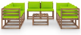 Set mobilier de gradina cu perne verde aprins, 9 piese verde aprins, 4x mijloc + 4x colt + masa, 1