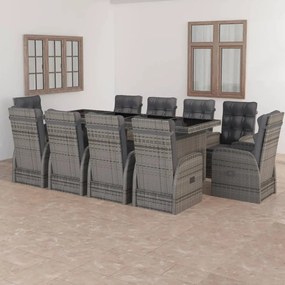 3059348 vidaXL Set mobilier de exterior cu perne, 11 piese, gri, poliratan