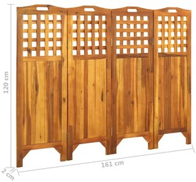 Paravan de camera cu 4 panouri, 161x2x120 cm, lemn masiv acacia 161 x 2 x 120 cm, 1