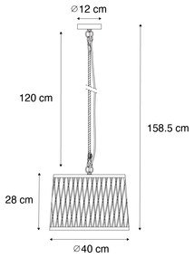 Lampă suspendată rustică pentru exterior din ratan 40 cm - Calamus