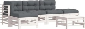 vidaXL Set mobilier relaxare grădină&perne 6 piese alb lemn masiv pin
