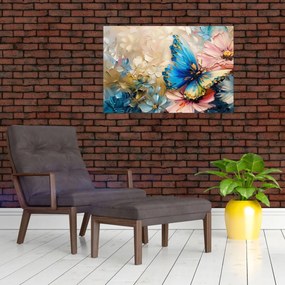 Tablou - Pictura de flori și fluturi (90x60 cm)