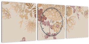 Tablou - Vintage, flori și fluturi (cu ceas) (90x30 cm)