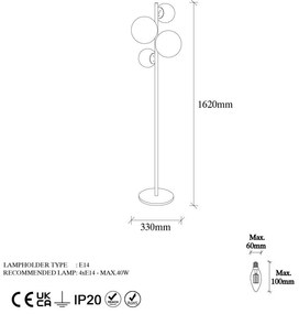 Lampadar auriu cu abajur din sticlă (înălțime 162 cm) Fazli – Opviq lights
