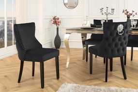 Set 2 scaune Stil Baroc, Catifea, Lemn, Negru, CASTLE DELUXE