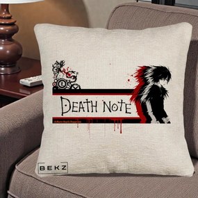 Perna Personalizata Death Note L Lawliet Rosu-Negru, 40x40 cm, Bej Canapea, Husa Detasabila, Perna Inclusa, BEKZ®