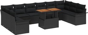 vidaXL Set de canapele pentru grădină cu pernă 11 pcs Negru poliratan