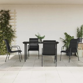 3200704 vidaXL Set mobilier de grădină, 5 piese, negru, oțel și textilenă