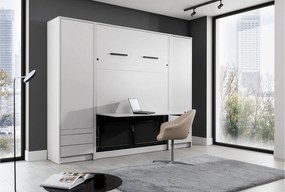 Pat rabatabil Basic 140x200 vertical cu masă de scris- alb mat