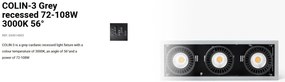 Spot LED incastrabil COLIN-3 Grey recessed 72-108W 3000K 56°