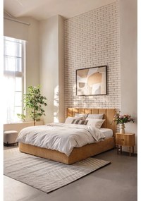 Pat matrimonial galben muștar tapițat cu spațiu de depozitare cu somieră 160x200 cm Thessa Bold Line – Bonami Selection