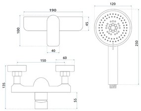 Baterie dus monocomanda negru mat Rea Dart