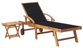 3063028 vidaXL Șezlong cu pernă și masă, lemn masiv de tec
