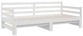 Pat de zi extensibil, alb, 2x(80x200) cm, lemn masiv de pin Alb