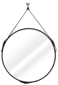Oglinda rotunda neagra cu maner din piele ESHA Diametrul oglinzii: 60 cm