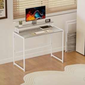 HOMCOM Masă Pliabilă Economisitoare de Spațiu cu Suport Detasabil pentru Monitor, 100x48x87,5 cm, Masă Portabilă pentru Birou, Casă și Studio, Culoare Lemn | Aosom Romania