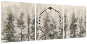 Tablou - Pădurea de pini I., aquarel (cu ceas) (90x30 cm)
