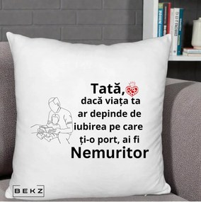 Cadou pentru Tata - Perna Personalizata Tata Nemuritor Lectura, 40x40 cm, Alb Pufos, Husa Detasabila, Perna Inclusa, BEKZ®
