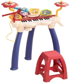 AIYAPLAY Orgă Pian 2 în 1 pentru Copii cu Set de Tobe, Instrument Muzical Electronic, Sunete Multiple, Lumini, 74x32.2x71cm | Aosom Romania