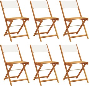 vidaXL Scaune de grădină pliabile 6 buc., textil alb crem/lemn masiv