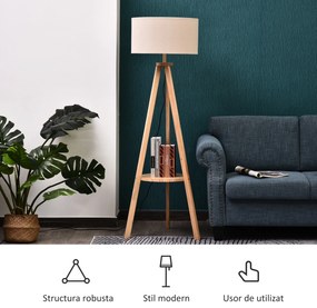 HOMCOM Lampa de Podea din Lemn cu Intrerupator de Pedala, Design Modern, pentru Living sau Dormitor, 154cm Inaltime | Aosom Romania