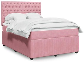 vidaXL Pat box spring cu saltea, roz, 140x200 cm, catifea