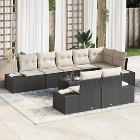vidaXL Set de canapele pentru grădină 9 pcs negru și crem Rattan poli