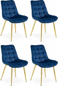Set 4 Scaune Bucatarie/Dining Joy Albastru, Catifea, Picioare Metalice, Finisaj Auriu