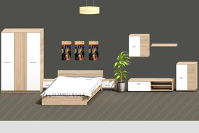 Set dormitor Luiza + living Madrid, culoare sonoma / alb, cu pat standard 140 x 200 cm