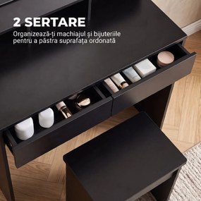 HOMCOM Masă de Toaletă cu Oglindă, 3 Rafturi, 2 Sertare, 75x38x135 cm, Negru | Aosom Romania