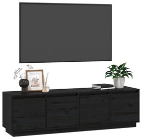 Comoda TV, negru, 156x37x45 cm, lemn masiv de pin