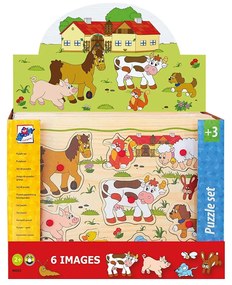 Puzzle din lemn pentru copii cu animale de la ferma