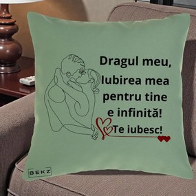 Cadou pentru Iubit - Perna Personalizata Dragul Meu Iubirea Mea pentru Tine e Infinita Te Iubesc, 40x40 cm, Verde, Husa Detasabila, Perna Inclusa, BEKZ®