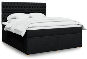 vidaXL Pat box spring cu saltea, negru, 180x200 cm, catifea