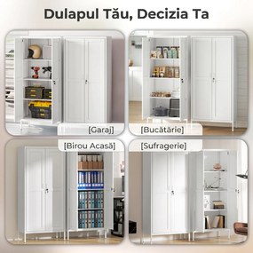 HOMCOM Dulap pentru Birou în Oțel cu 3 Rafturi Reglabile cu Serratură și 2 Chei, 80x40x175 cm, Alb | Aosom Romania