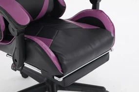Scaun gaming, masaj în perna lombară, suport picioare, piele ecologica, Negru/Mov