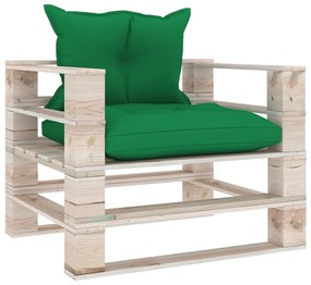 3066046 vidaXL Canapea de grădină din paleți cu perne verzi, lemn de pin