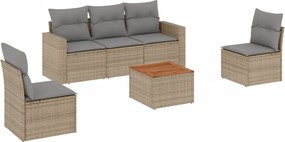 vidaXL Set canapele de grădină, 6 piese, cu perne, bej, poliratan