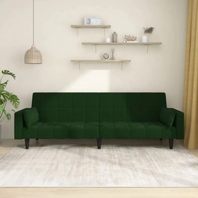 vidaXL Canapea extensibilă cu 2 locuri, 2 perne, verde închis catifea