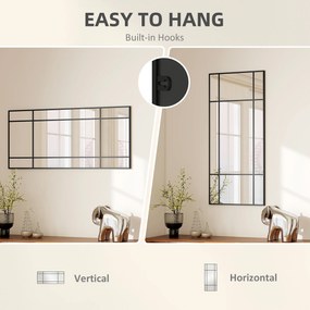 HOMCOM Oglindă de Perete Stil Fereastră Montaj Vertical Orizontal 110x50cm Negru | Aosom Romania