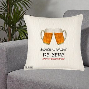 Perna Decorativa Bautor Autorizat de Bere, 40x40 cm, Crem Reliefat, Husa Detasabila, Perna Inclusa, BEKZ®