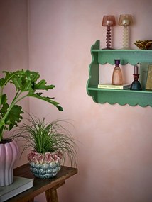 Raft vintage din lemn masiv verde, cu bordură decorativă, „Salla", 49,5 x 15 x 40,5 cm