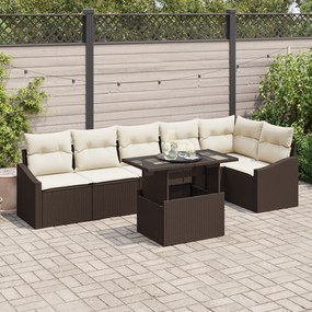 vidaXL Set de canapele pentru grădină cu pernă 7 pcs maro și crem