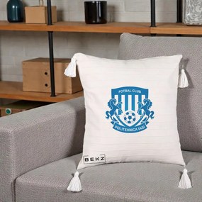 Perna Personalizata FC Politehnica Iasi Fotbal, 40x40 cm, Bej cu Franjuri, Husa Detasabila, Perna Inclusa, BEKZ®