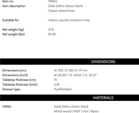 Birou negru clasic design LUX Zafiro