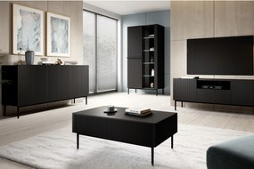 Masuta de cafea Nicole 120 cm cu sertare si picioare metalice - negru mat / picioare negre